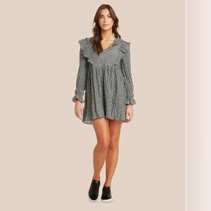 Anthropologie Moon River Lila Ruffle Pewter Empire Waist Peasant Mini Dress XS